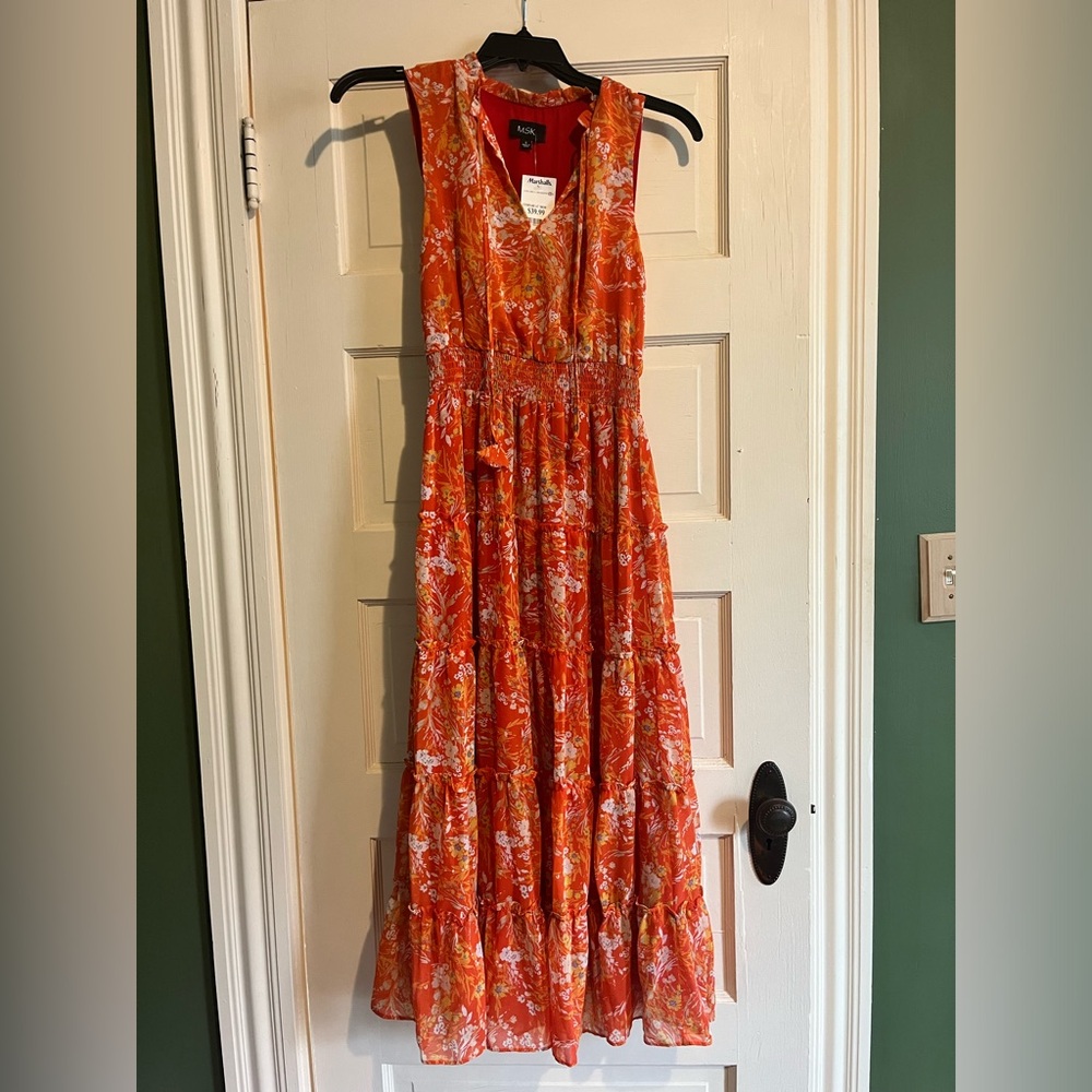 Orange, tiered maxi dress - floral print